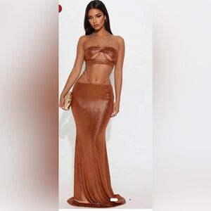 Fashion Nova coastal dream maxi skirt set copper - New with tags never worn!